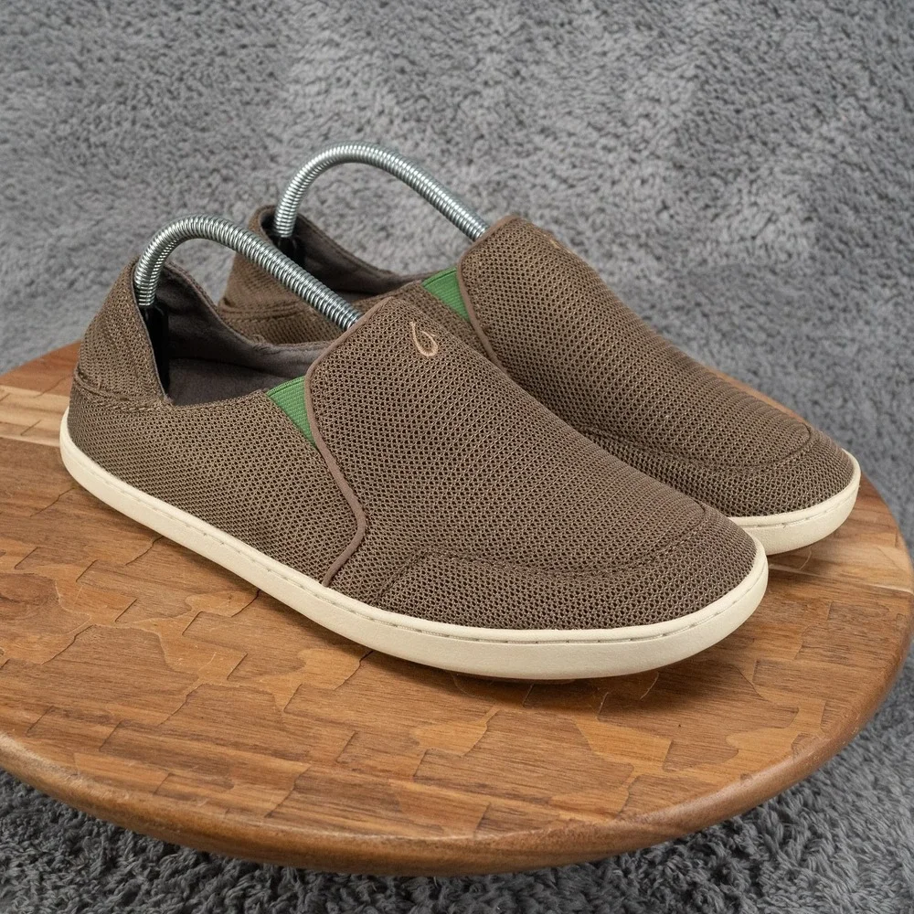 Olukai Nohea Mesh Mens 9 Slip On Loafers Fold Down Heel Slide Brown Green Shoes